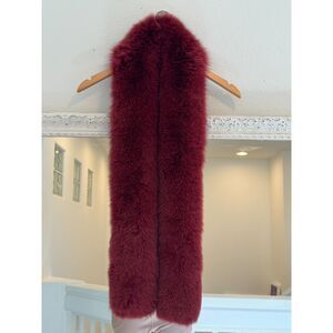 Adrienne Landau Genuine Fox Fur Scarf Boa Shawl Merlot Red